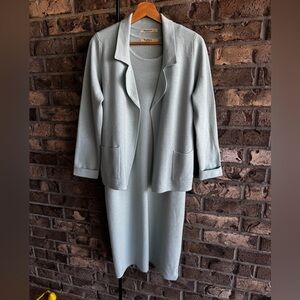 WoolOvers 100% Wool 2Pc Knit Set Dress & Cardigan Mint Blue Size M/L